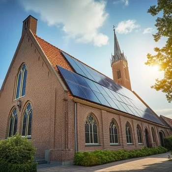 Kerkgebouw met zonnepanelen en andere DUMAVA subsidie maatregelen.